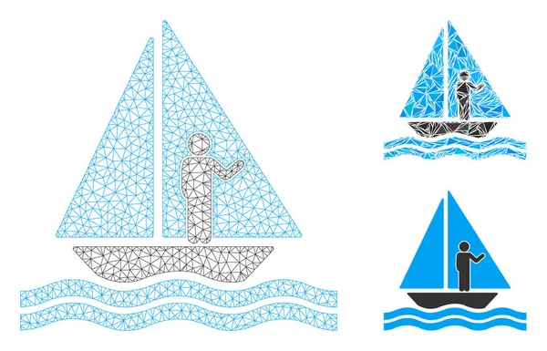 Aboard Yacht Vector Mesh Network Modelo y Triángulo Mosaico Icono — Vector de stock