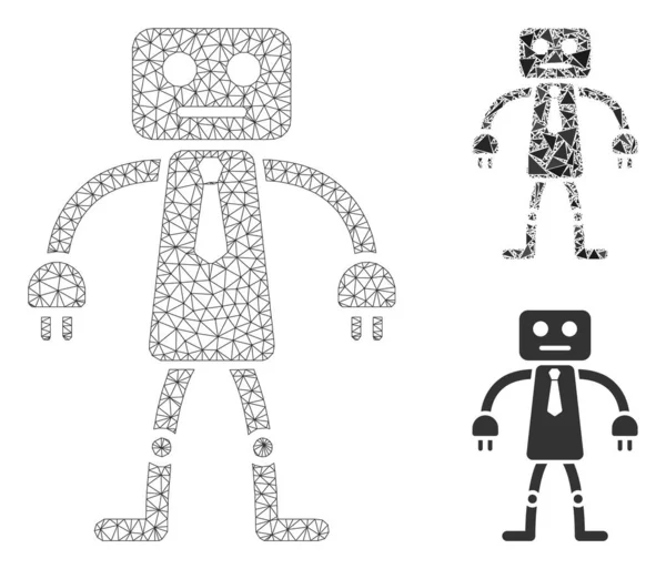 Offizielles Roboter-Vektornetz-Karkasse-Modell und Dreieck-Mosaik-Symbol — Stockvektor