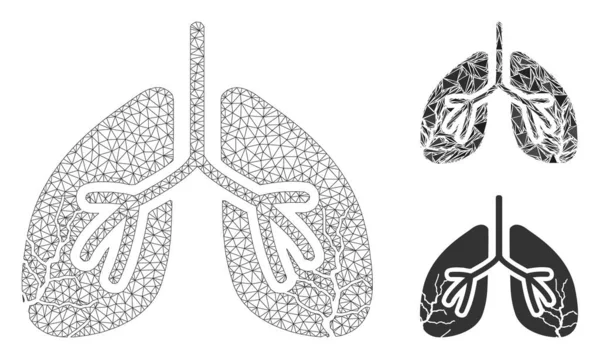 Lungs Cancer Vector Mesh Network Modelo y Triángulo Mosaico Icono — Vector de stock