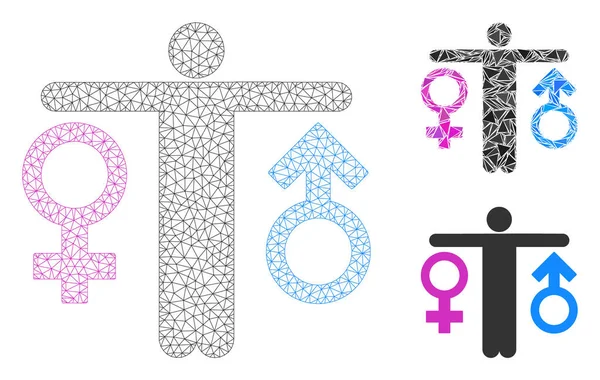 Bisexual Man Vector Mesh Network Modelo e Triângulo Ícone Mosaico — Vetor de Stock