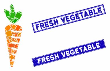 Havuç Mozaiği ve Grunge Dikdörtgeni Taze Sebze Damgaları