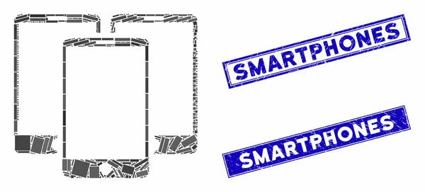 Telefony komórkowe Mozaika i Scratched Prostokąt Smartfony Znaczki — Wektor stockowy