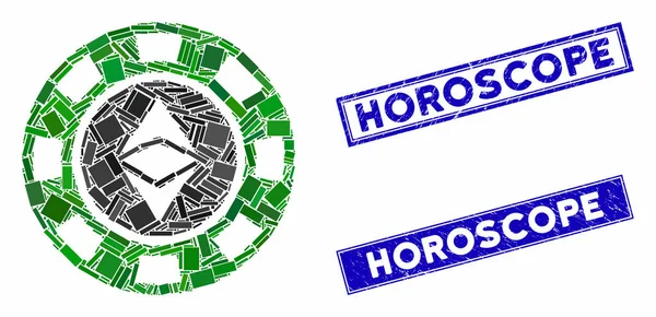 Ethereum Casino Chip Mosaic и Grunge Rectangle Horoscope Stamp Seals — стоковый вектор