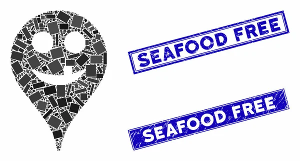 Zahn Smiley Kartenmarker Mosaik und Grunge Rechteck Meeresfrüchte frei Stempelsiegel — Stockvektor