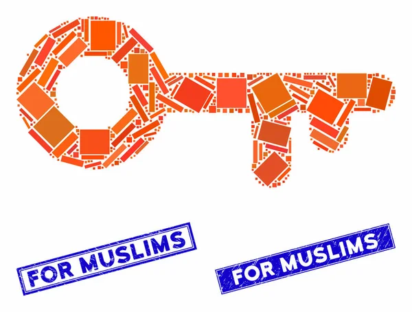 アクセスキーモザイクとイスラム教徒スタンプシールのためのスクラッチ長方形 — ストックベクタ