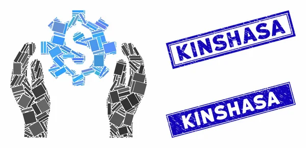 Opciones financieras Cuidado Manos Mosaico y Rectángulo rayado Sellos de sello Kinshasa — Vector de stock