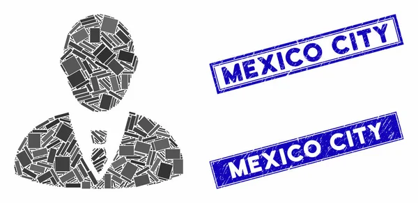 Manager Mosaico y Rectángulo Grunge Sellos de la Ciudad de México — Vector de stock