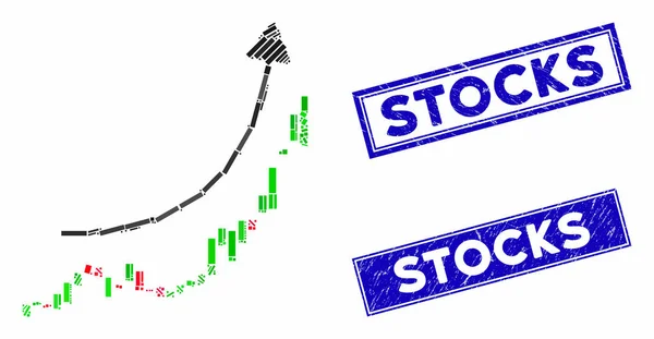 烛台图增长趋势马赛克和曲柄矩形股票水印 — 图库矢量图片