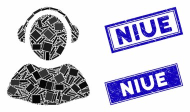 Operatör Mozaik ve Tehlike Dikdörtgeni Niue Damga Mühürleri