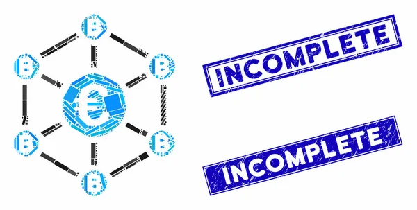 Euro Bitcoin Network Mozaika i prostokąt Grunge Niekompletne pieczęcie znaczków — Wektor stockowy