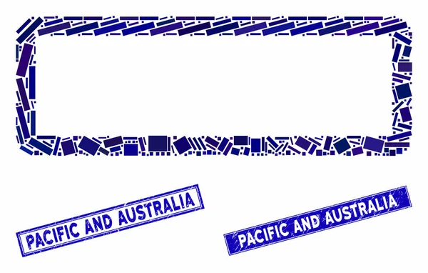 Прямоугольная рама Мозаика и царапанные прямоугольные водяные знаки Тихого океана и Австралии — стоковый вектор
