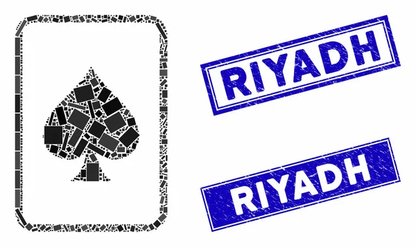 Picas de juego de cartas mosaico y rayado rectángulo Riad marcas de agua — Vector de stock