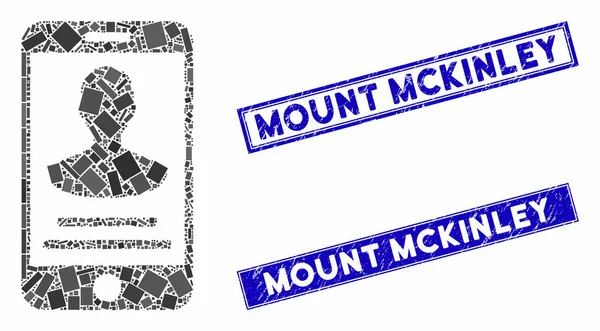 Detalles de la persona móvil Mosaico y rectángulo Grunge Mount Mckinley Sellos de sellos — Vector de stock