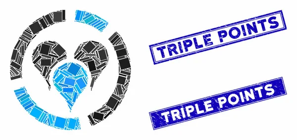 Geo Ubicación Diagrama Mosaico y Grunge Rectángulo Triple Puntos Marcas de agua — Archivo Imágenes Vectoriales