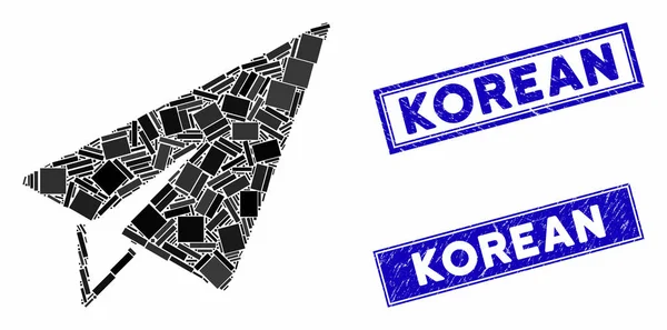 Freischaffende Mosaik und Grunge Rechteck koreanische Briefmarken — Stockvektor