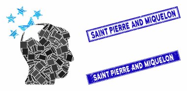 Yıldızlar Başı Mozaik ve Grunge Dikdörtgeni Aziz Pierre ve Miquelon Mühürü 'ne Çarptı