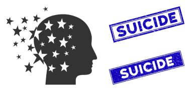 Düz Yıldız Zihin Simgesi ve Çizilmiş Dikdörtgen İntihar Damgaları