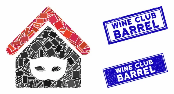 Casa de fiesta privada Mosaico y Rectángulo rayado Sellos de barril Wine Club — Vector de stock