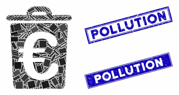 Euro Mozaika śmieci i Scratched Prostokąt zanieczyszczenia pieczęci — Wektor stockowy