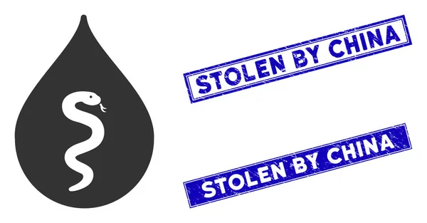 Icono de aceite de serpiente plana y rectángulo de angustia robados por sellos de China — Vector de stock