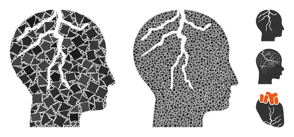 Cancro al cervello Mosaico Icona di pezzi robusti — Vettoriale Stock