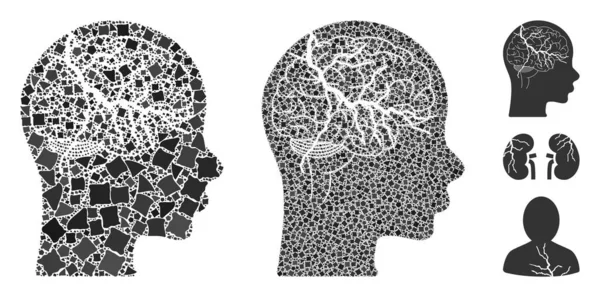 Carcinoma cerebral Mosaico Icono de piezas irregulares — Vector de stock