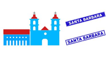 Düz Santa Barbara Görev Simgesi ve Çizilmiş Dikdörtgen Santa Barbara Damga Mührü