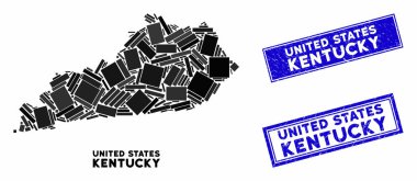 Mozaik Kentucky Eyaleti Haritası ve Tehlike Dikdörtgen Mühürleri