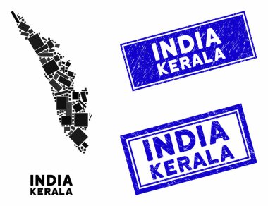 Mozaik Kerala Durum Haritası ve Çizilmiş Dikdörtgen Filigranı