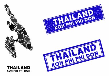 Mozaik Koh Phi Don Haritası ve Çizilmiş Dikdörtgen Mühürleri