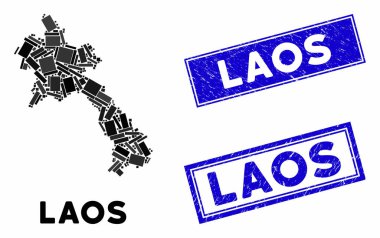 Mozaik Laos Haritası ve Çizilmiş Dikdörtgen Filigranı