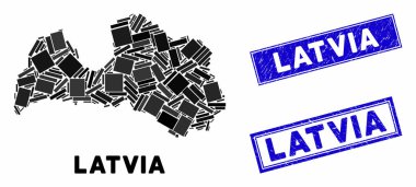 Letonya Mozaik Harita ve Tehlike Dikdörtgen Mühürleri