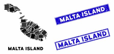 Mozaik Malta Adası Haritası ve Çizilmiş Dikdörtgen Mühür Mührü