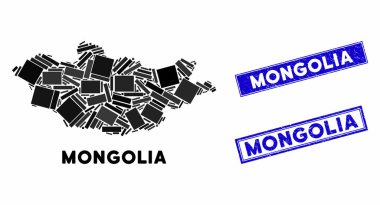 Mozaik Moğolistan Haritası ve Çizilmiş Dikdörtgen Damgaları