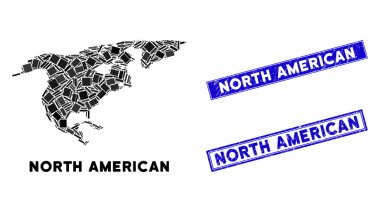 Mozaik Kuzey Amerika Harita ve Tehlike Dikdörtgen Mühürleri