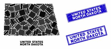 Mozaik Kuzey Dakota Eyalet Haritası ve Dikdörtgen Mühürleri