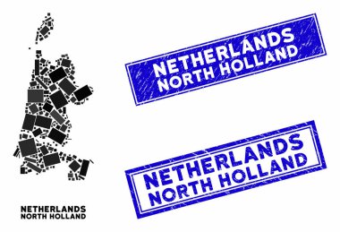Mozaik Kuzey Hollanda Haritası ve Tehlike Dikdörtgeni Mühür Mühürleri