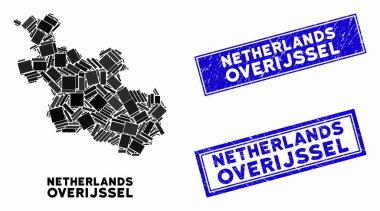 Mozaik Overijssel Eyaleti Haritası ve Tehlike Dikdörtgeni Damgaları
