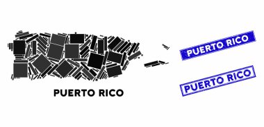 Mozaik Porto Riko Haritası ve Tehlike Dikdörtgeni Damgaları