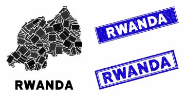 Mozaik Ruanda Haritası ve Çizilmiş Dikdörtgen Filigranı