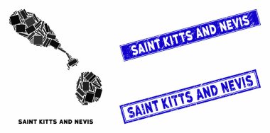 Mozaik Saint Kitts ve Nevis Haritası ve Tehlike Dikdörtgeni Filigranı