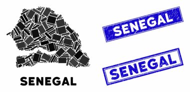 Mozaik Senegal Haritası ve Çizilmiş Dikdörtgen Mühürleri