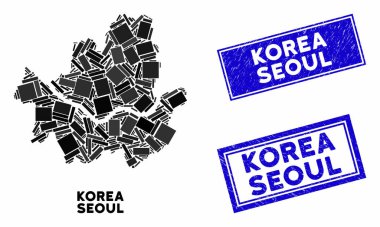 Mozaik Seul Şehir Haritası ve Tehlike Dikdörtgeni Damgaları