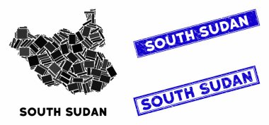 Mozaik Güney Sudan Haritası ve Çizilmiş Dikdörtgen Mühürleri