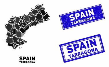 Mozaik Tarragona Eyaleti Haritası ve Grunge Dikdörtgeni Mühür Mührü