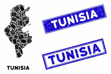 Mozaik Tunus Haritası ve Tehlike Dikdörtgeni Filigranı