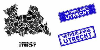 Mozaik Utrecht Eyaleti Harita ve Tehlike Dikdörtgeni Damgaları
