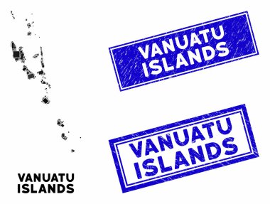 Mozaik Vanuatu Adaları Haritası ve Grunge Dikdörtgen Filigranı