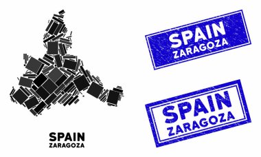 Mozaik Zaragoza Eyaleti Haritası ve Grunge Dikdörtgen Mühürleri