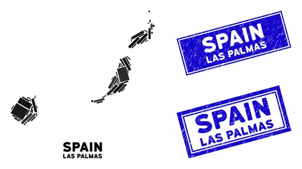 Mozaika Las Palmas Prowincja Mapa i stemple Distress Prostokąt — Wektor stockowy